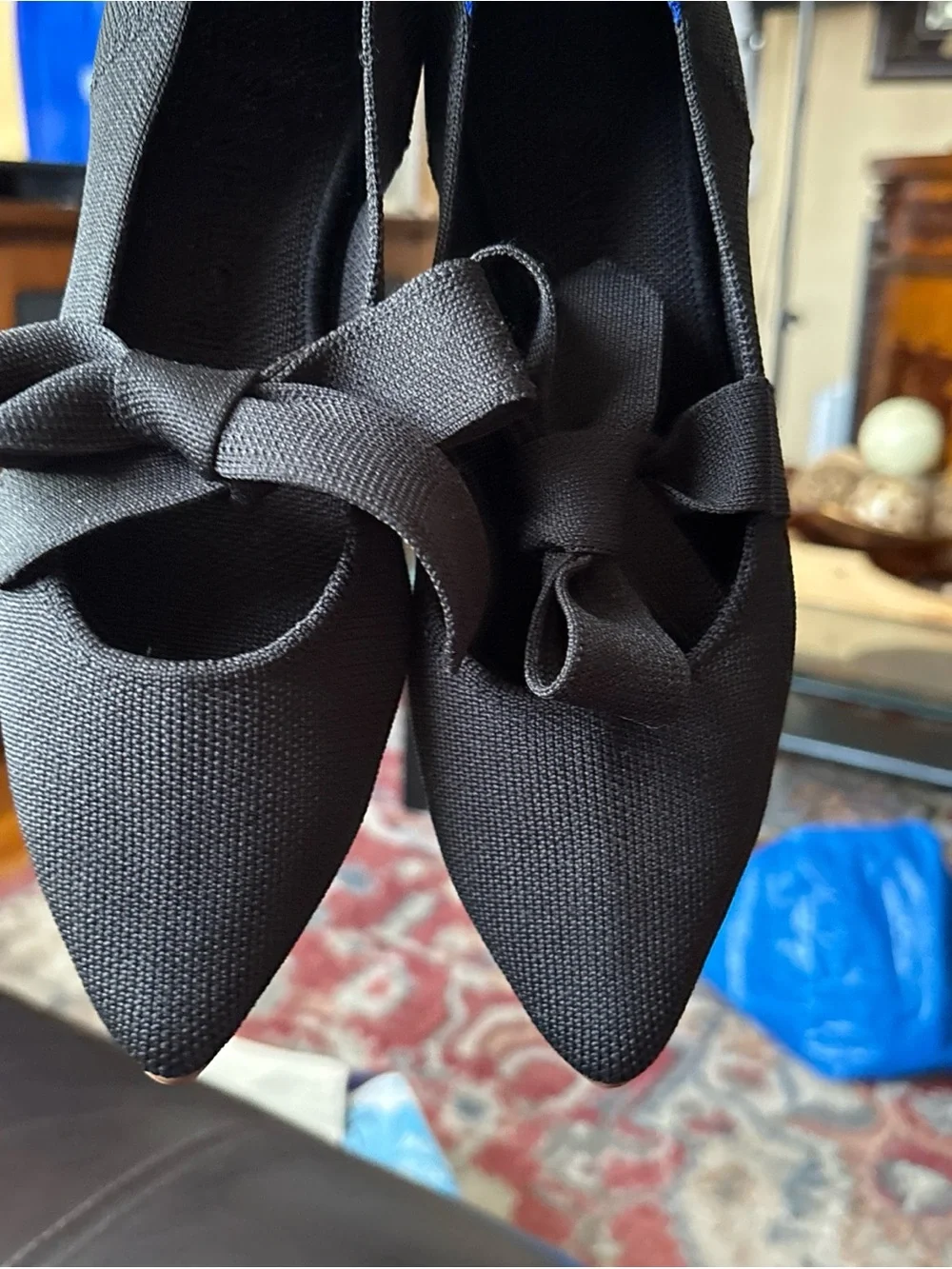 Rothy's Black Bow Pointed Mary Jane Flats - Women's size 7